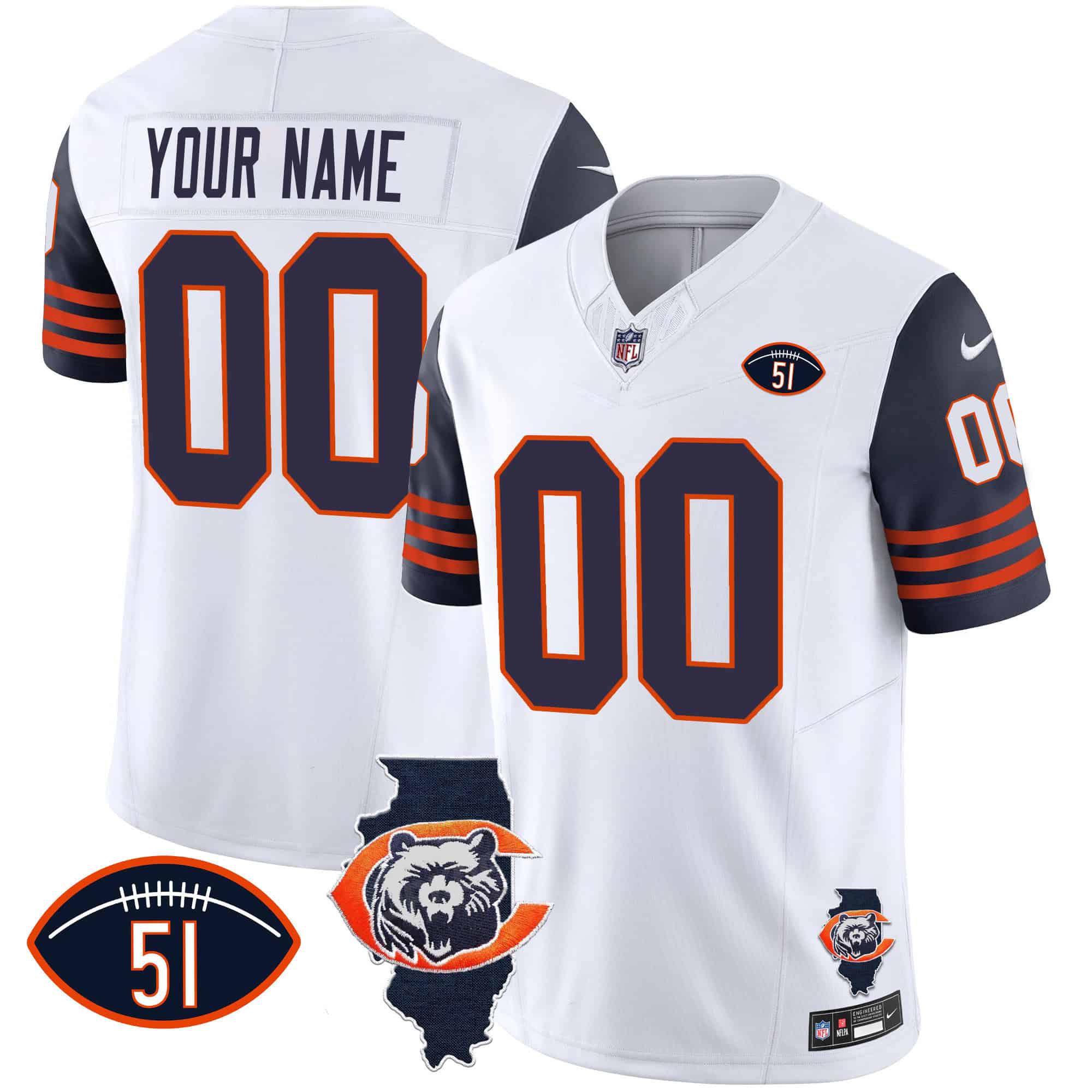 Men Chicago Bears White 2024 Nike Throwback Patch Vapor Custom NFL Jersey style 1
